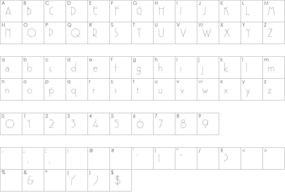 PremiumThin font character map preview