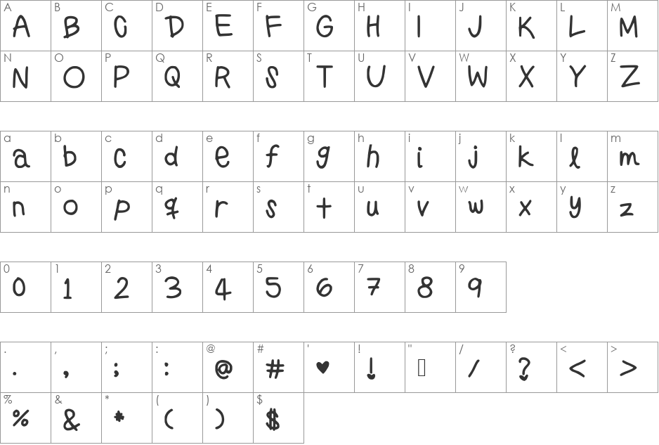 PreppyGirlsHandwriting font character map preview