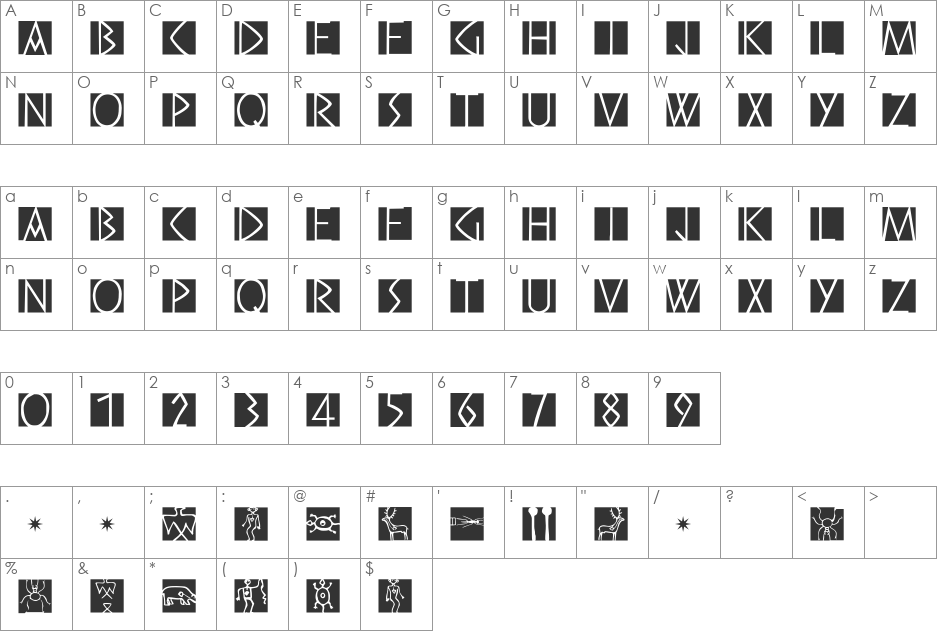 PreRomanCaps font character map preview