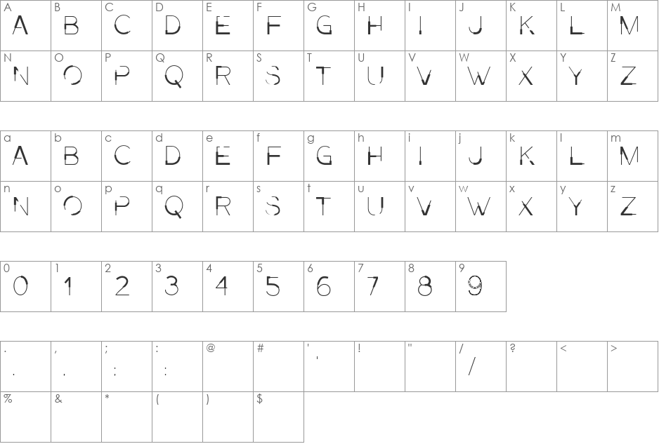 Presa Ultralight font character map preview