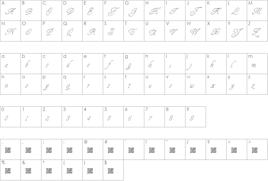 Prescriptivism font character map preview