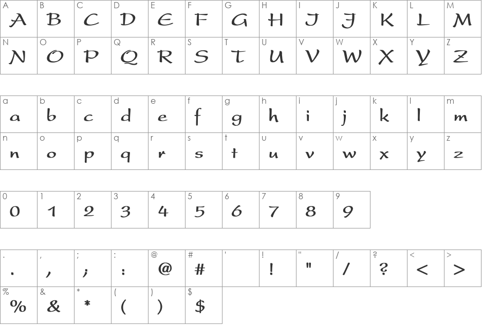 Present Bold font character map preview