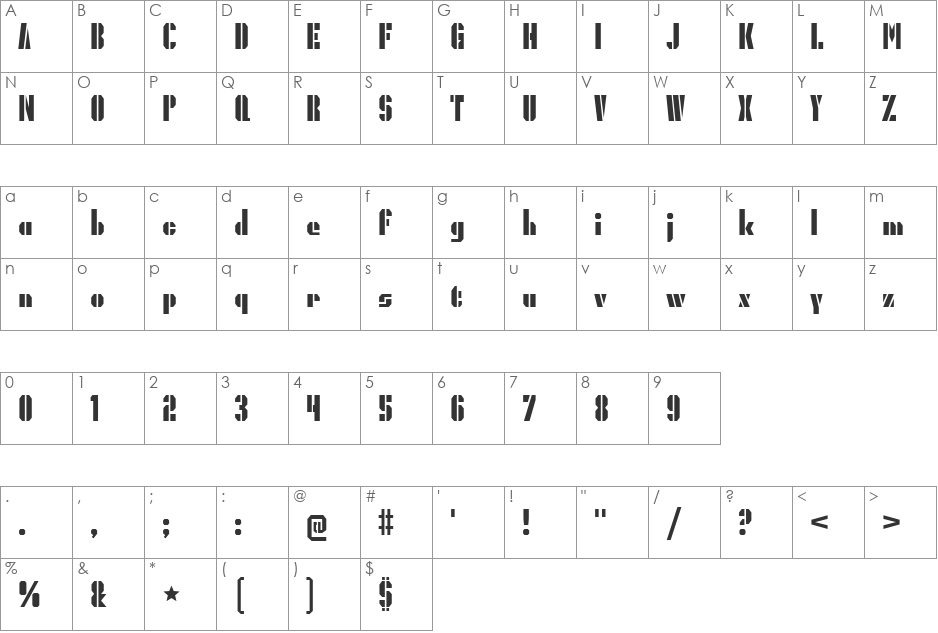 President Gas font character map preview