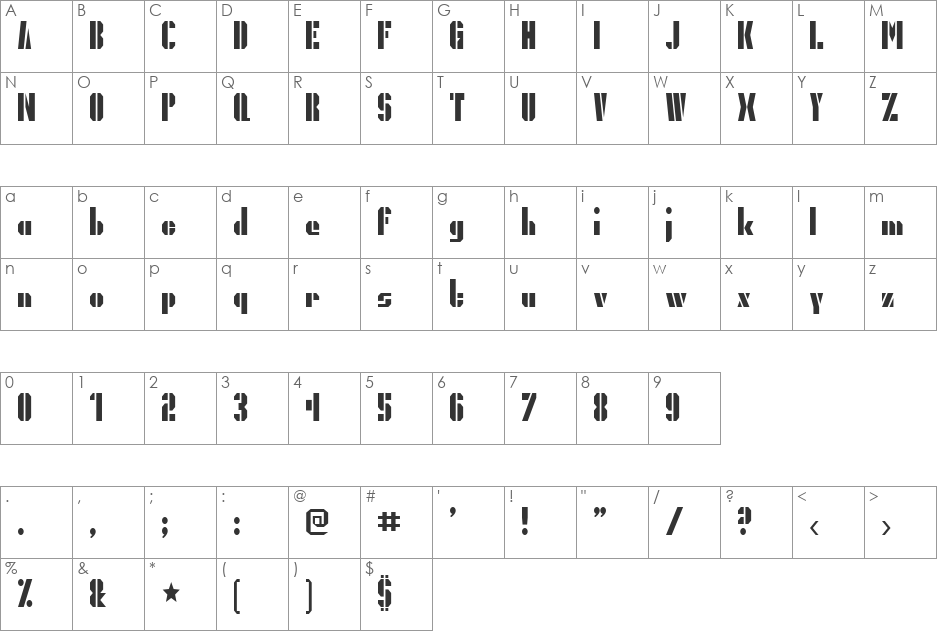 President Gas font character map preview
