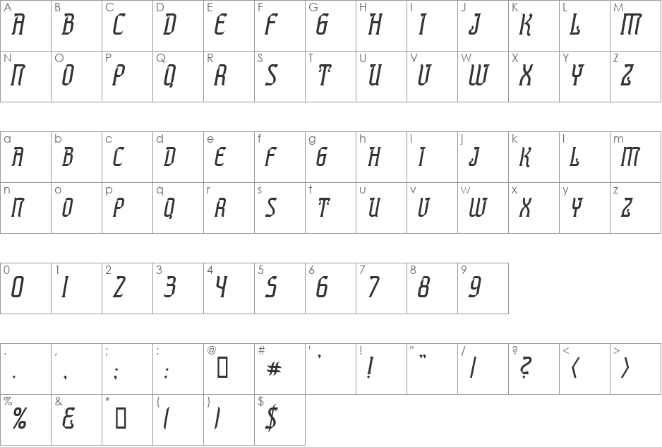 Presidente Tequila font character map preview