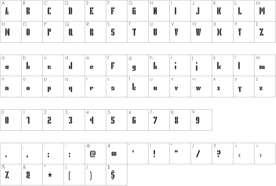 PresidentGas font character map preview
