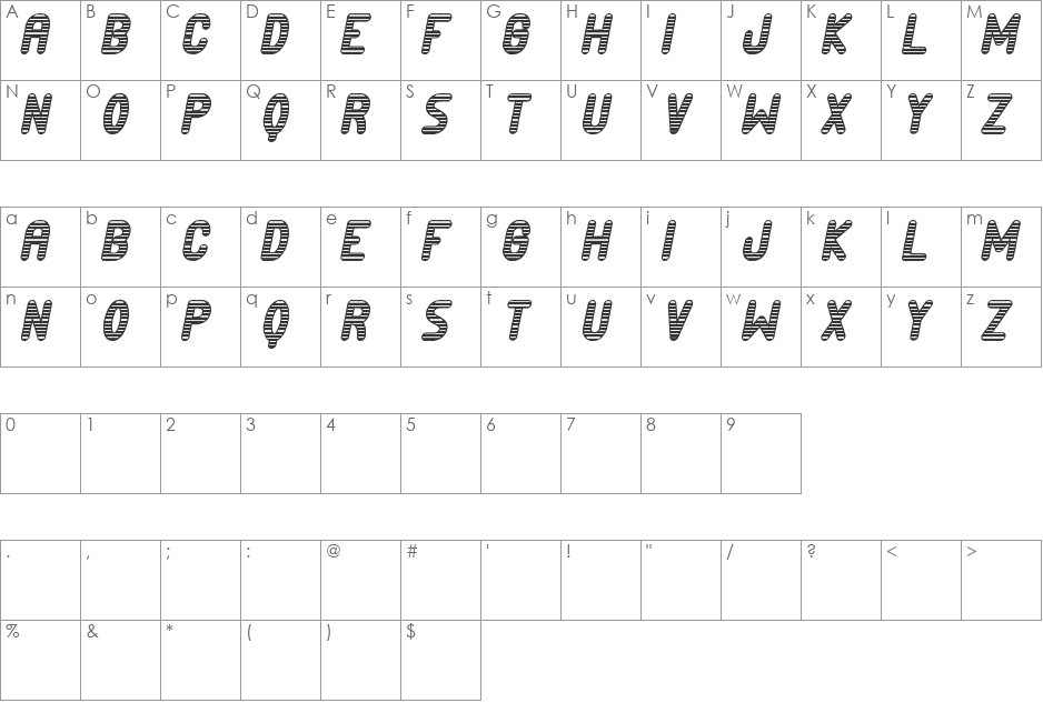 Presidiario St font character map preview