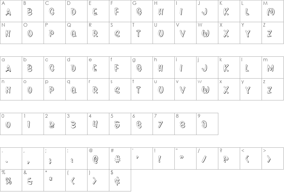 Press Darling Shadow font character map preview