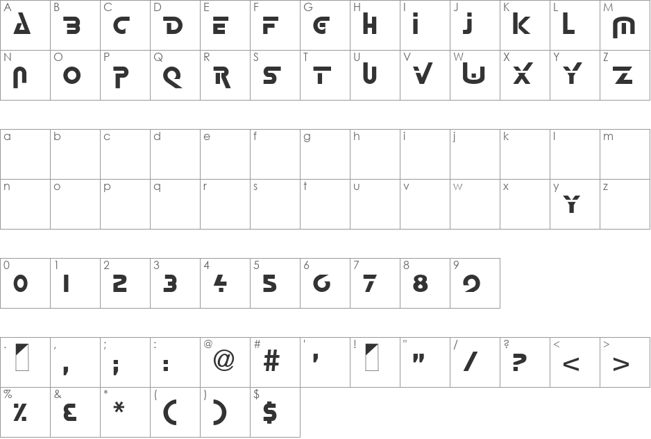 Babylewn font character map preview