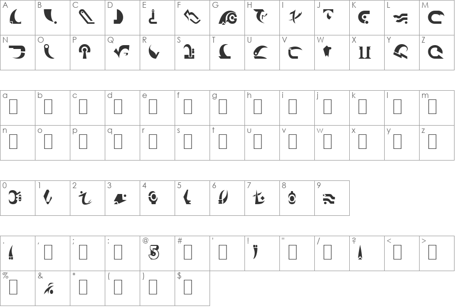 Babylon Centaur font character map preview