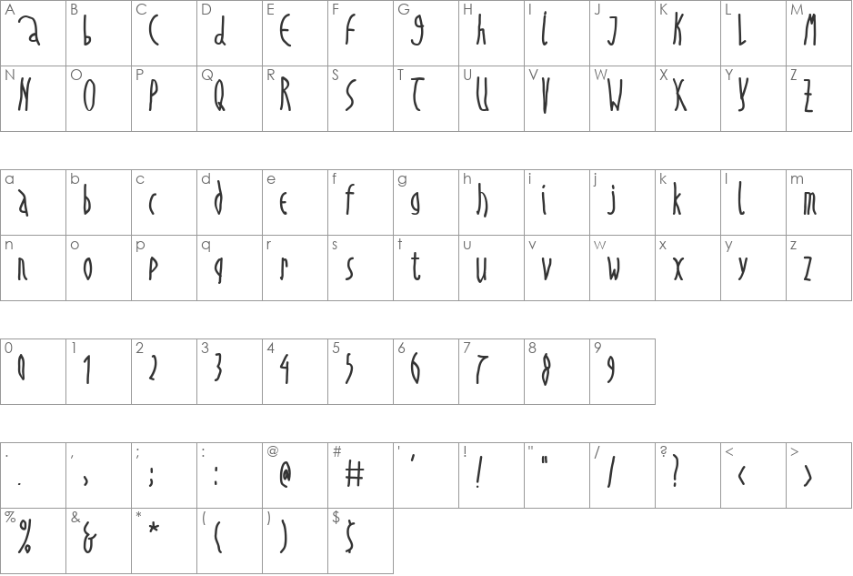 PrestoWritten font character map preview