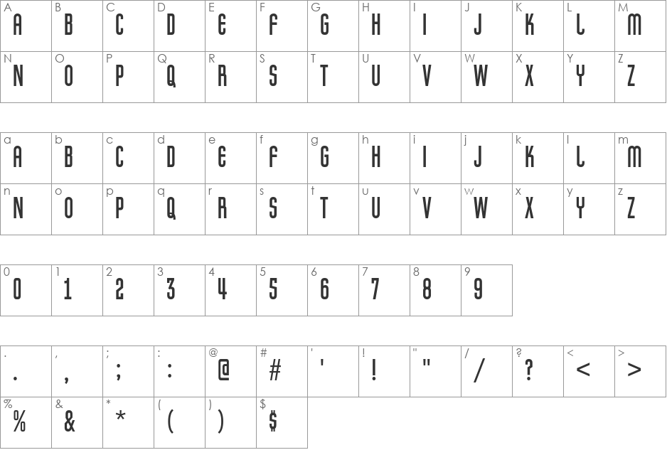 Pretender font character map preview