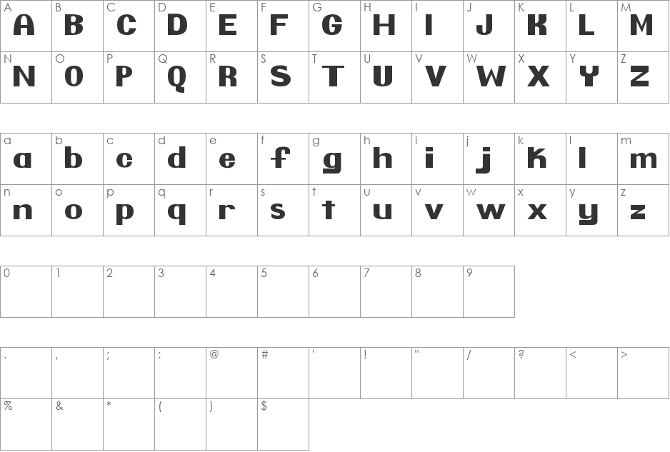 Pretendo font character map preview
