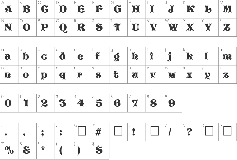 Pretoria DB font character map preview