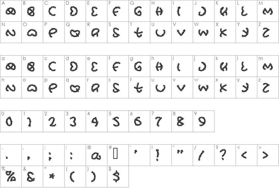 PretzUnsalted font character map preview