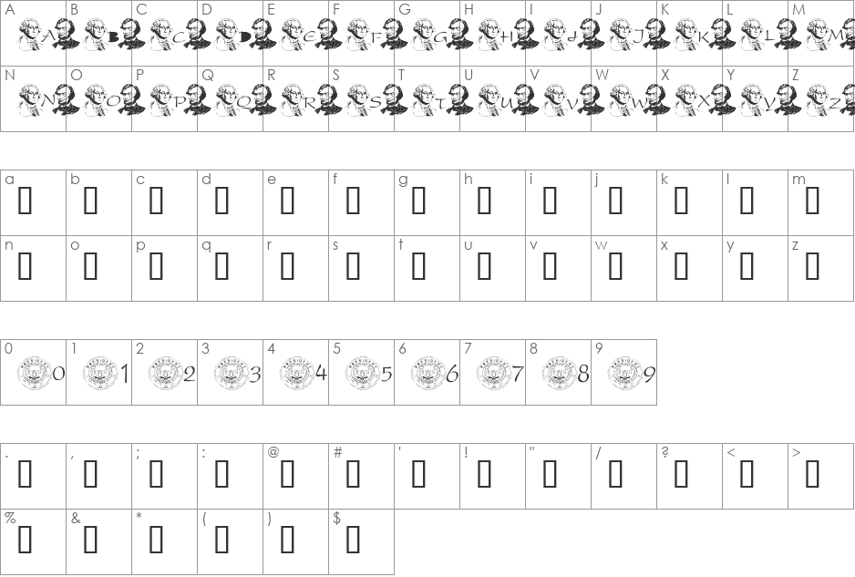 Prez Day Font font character map preview