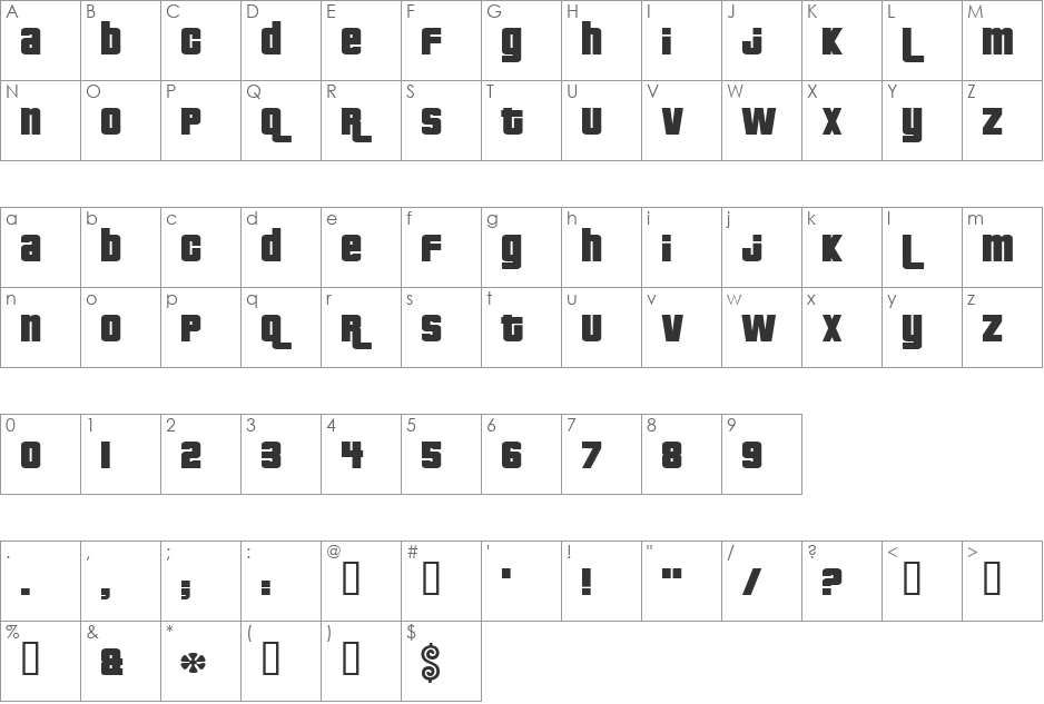 Pricedown font character map preview