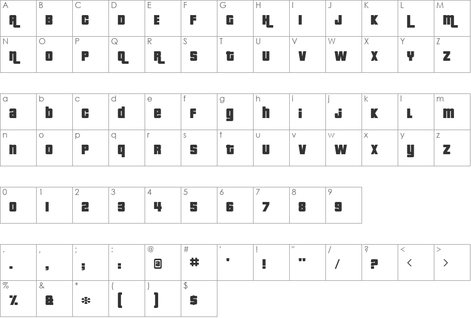 Pricedown font character map preview