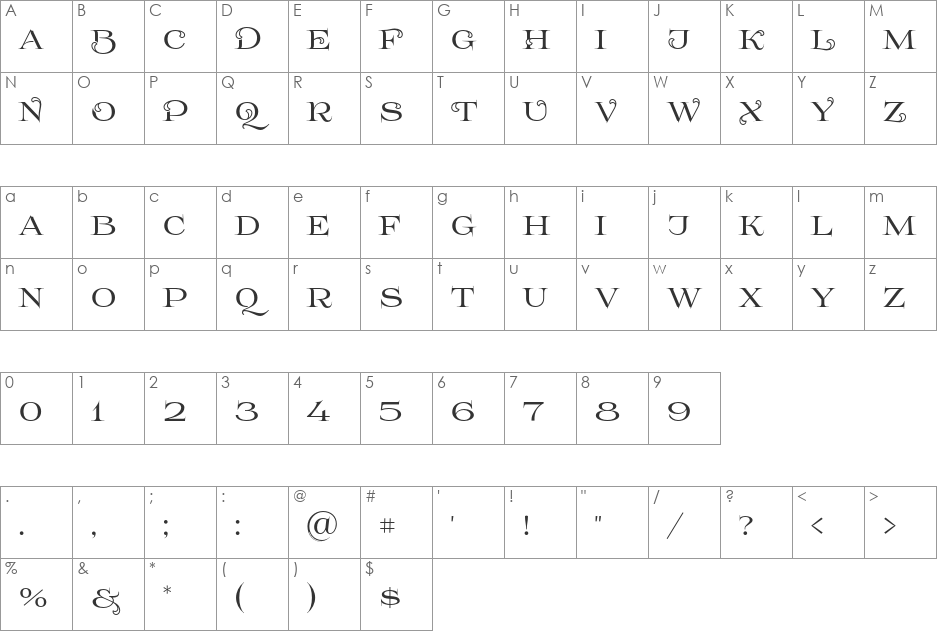 Prida61 font character map preview