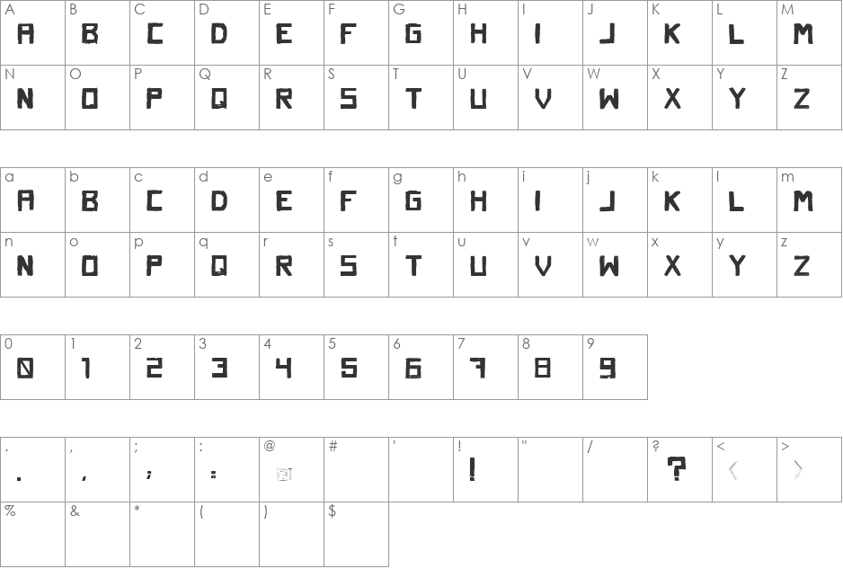 Prima09 font character map preview