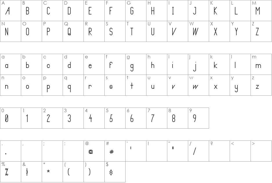 Primadona Bold font character map preview