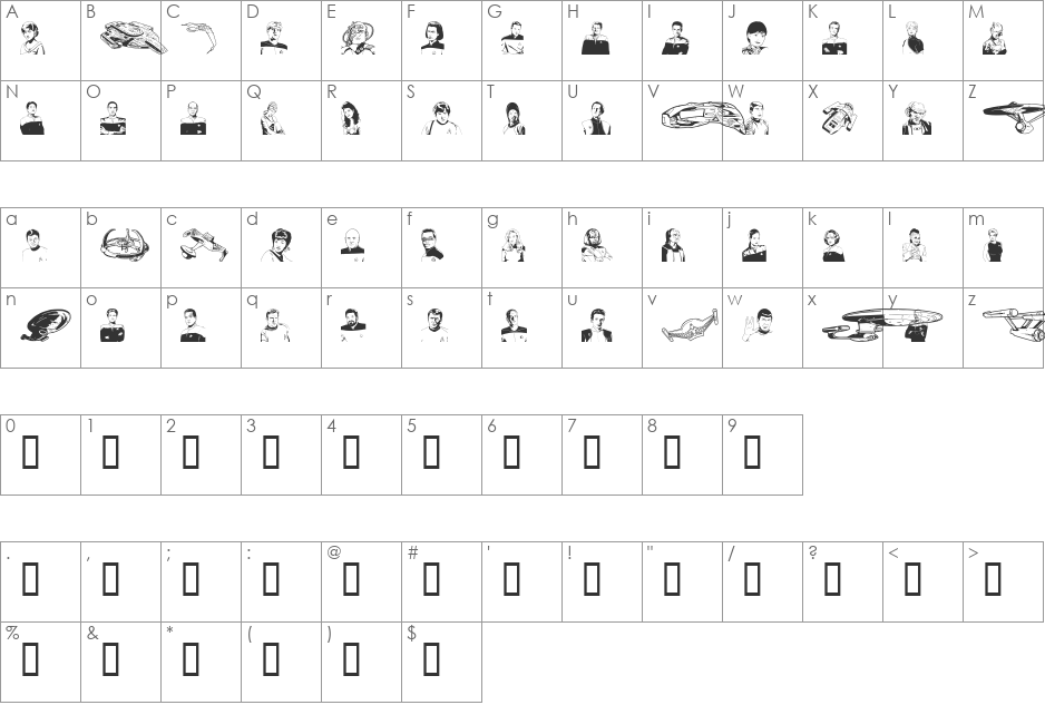 Prime Directive font character map preview