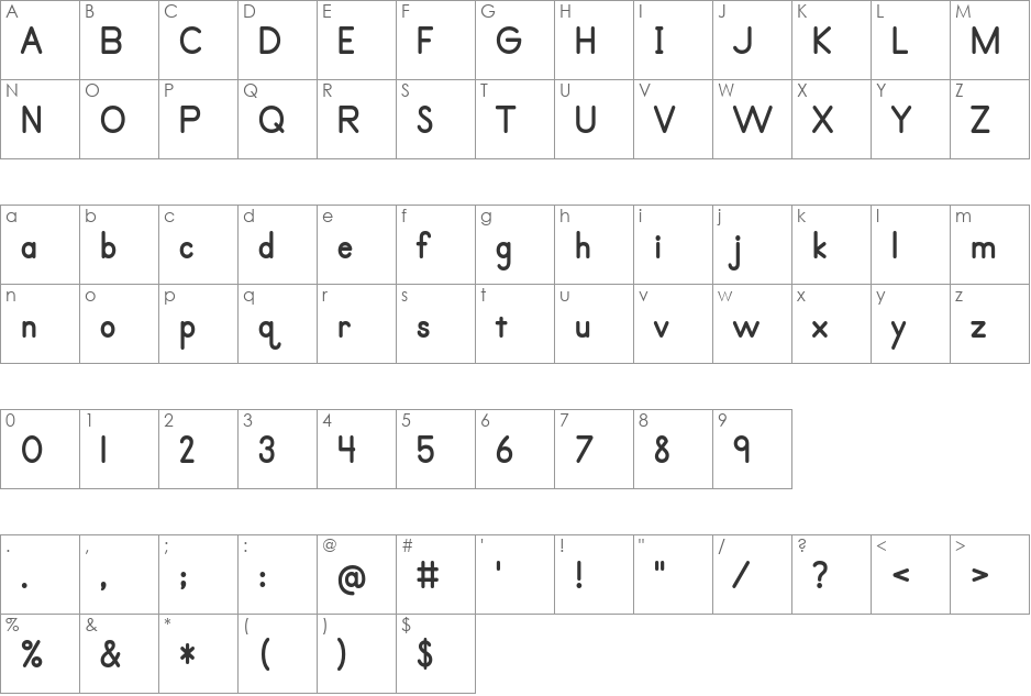 Primer font character map preview