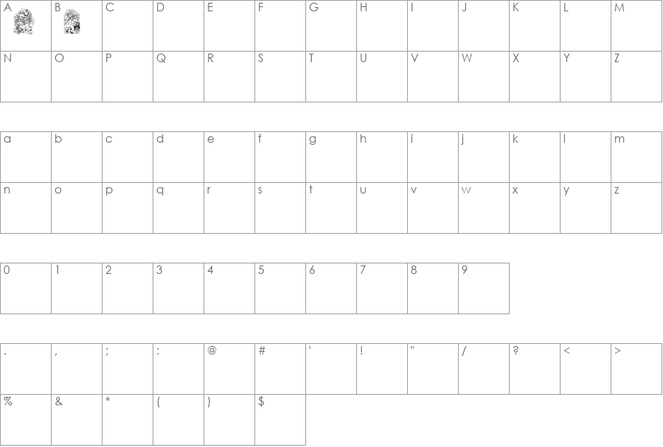 BabysBreathStPats font character map preview