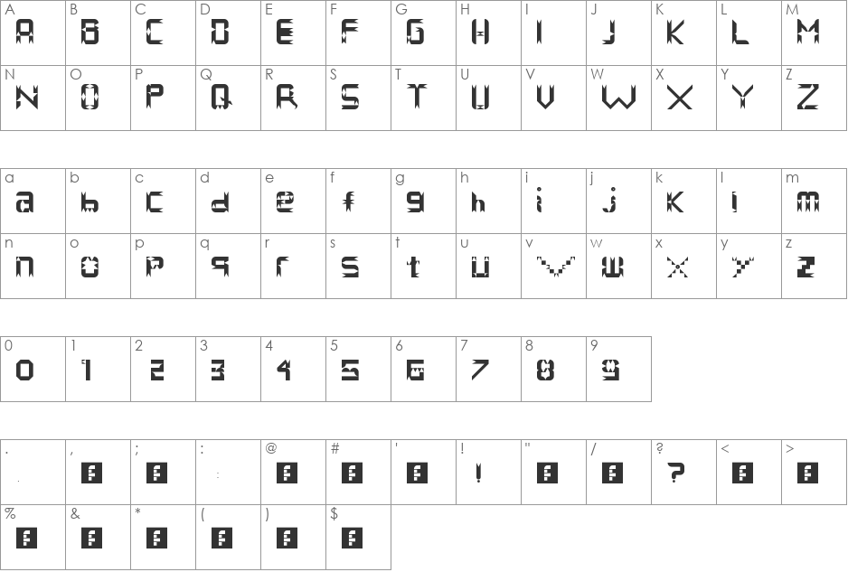 Primitive font character map preview