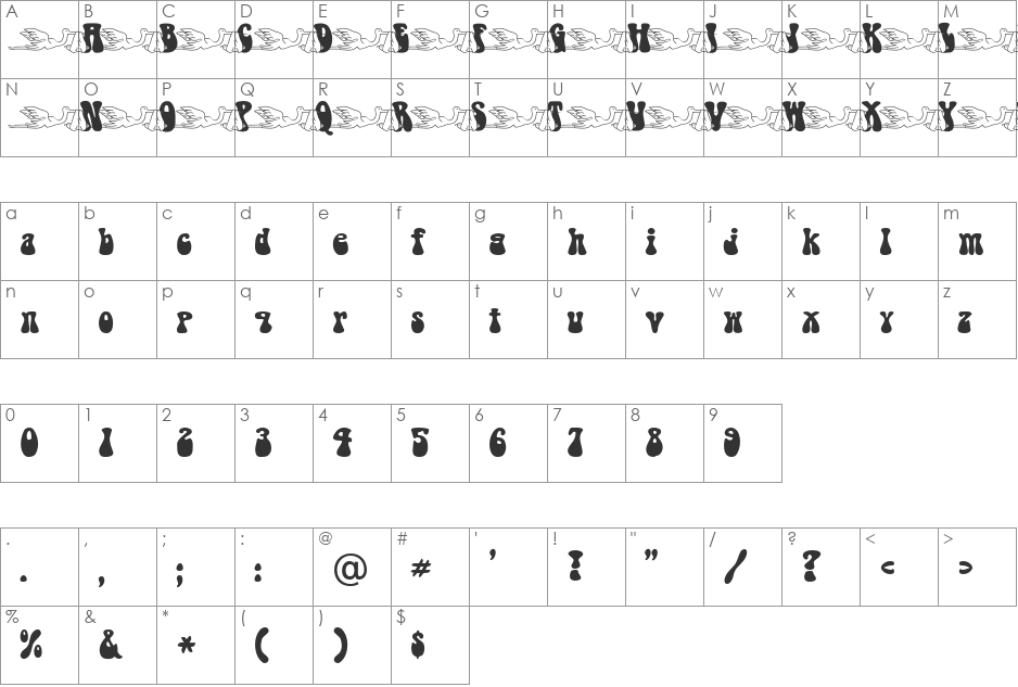 BabyStork Becker font character map preview