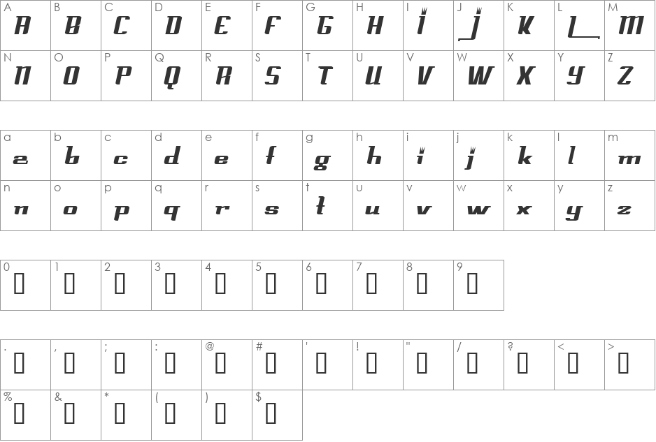 PrinceAlbertCondensed font character map preview