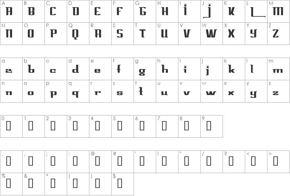 PrinceAlbertCondensed font character map preview