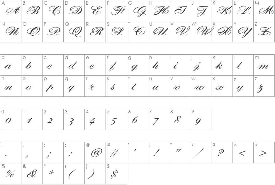 Princess font character map preview