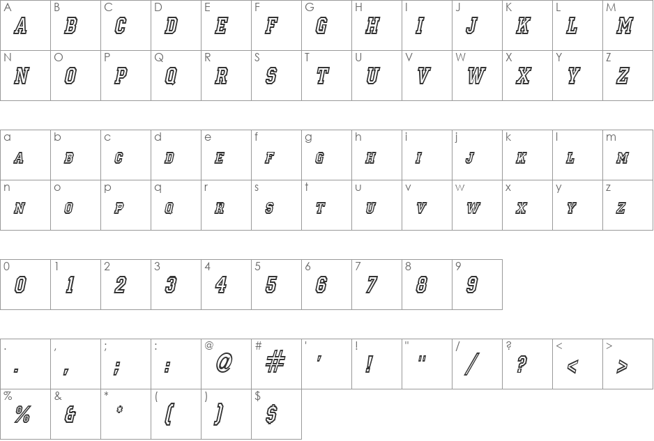 Princeton-Condensed font character map preview