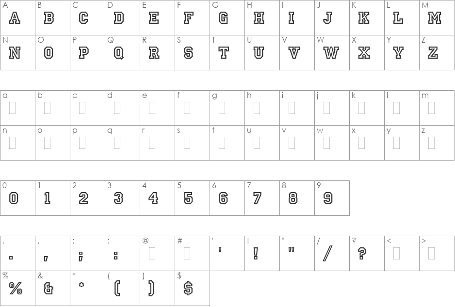 Princetown font character map preview