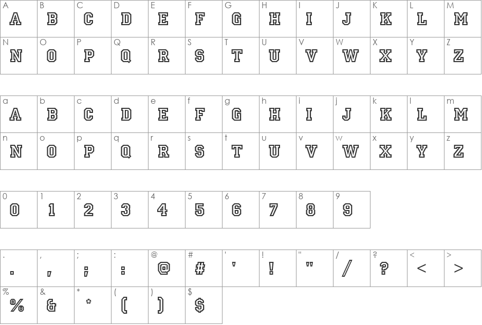 Princetown ICG font character map preview