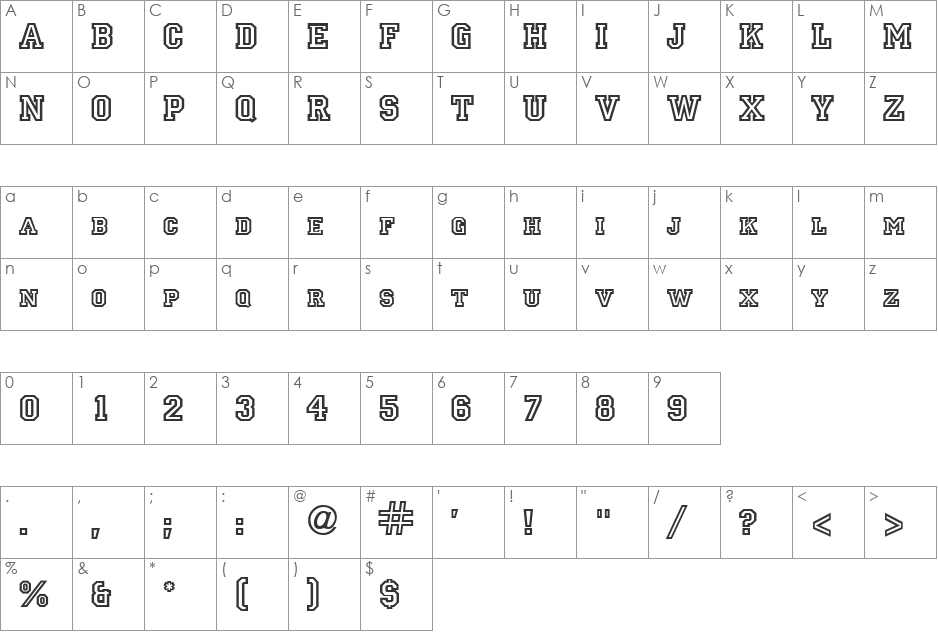 Principal font character map preview