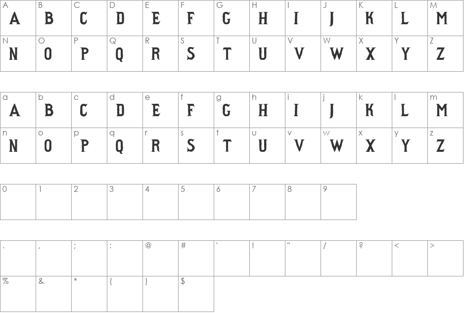 Principaute font character map preview