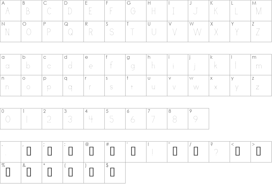 Print Clearly Dashed font character map preview