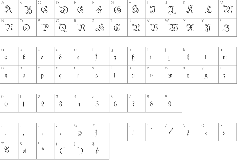 PrinzEugen font character map preview