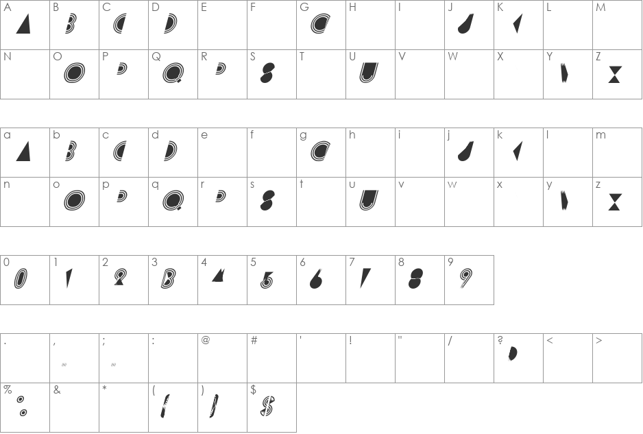 Prisma Italic font character map preview