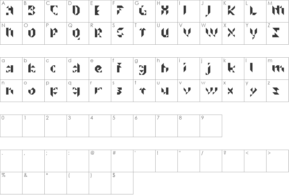 Prismakers font character map preview