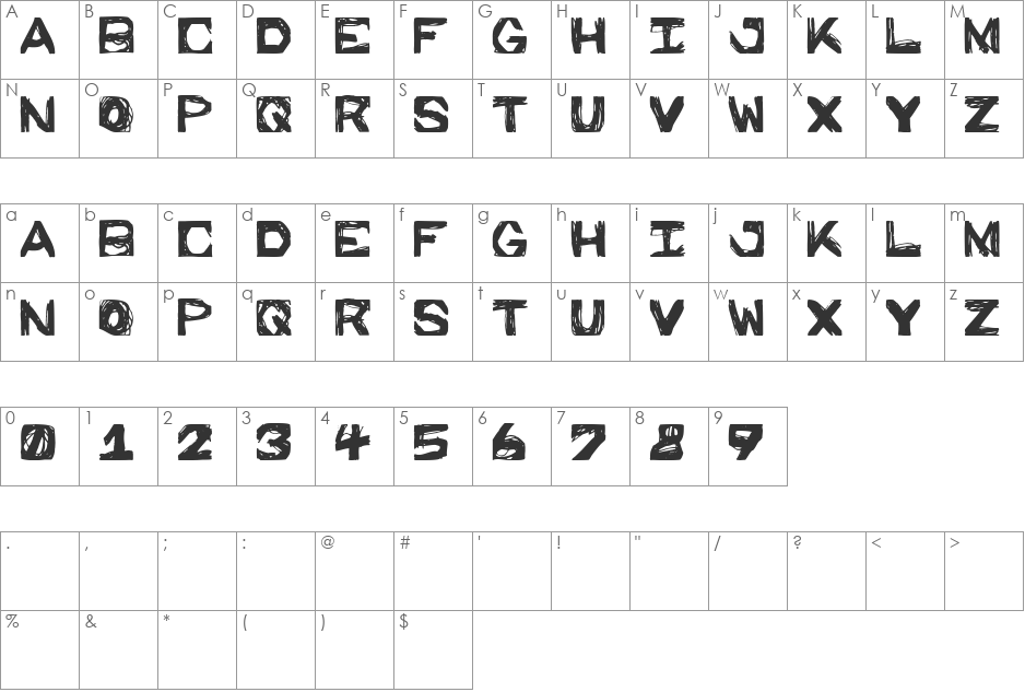 Prison Walls font character map preview