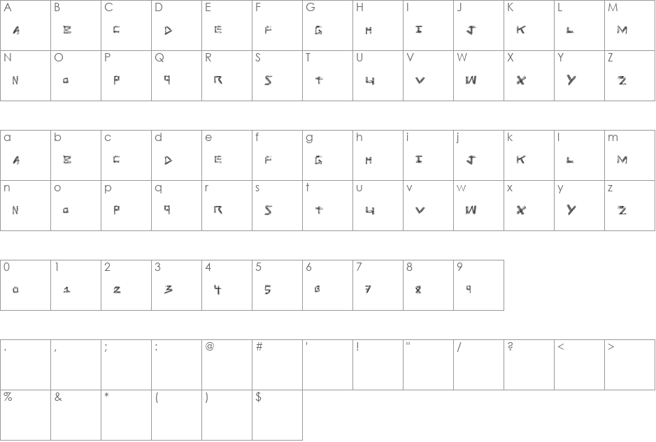 PrisonBreak font character map preview