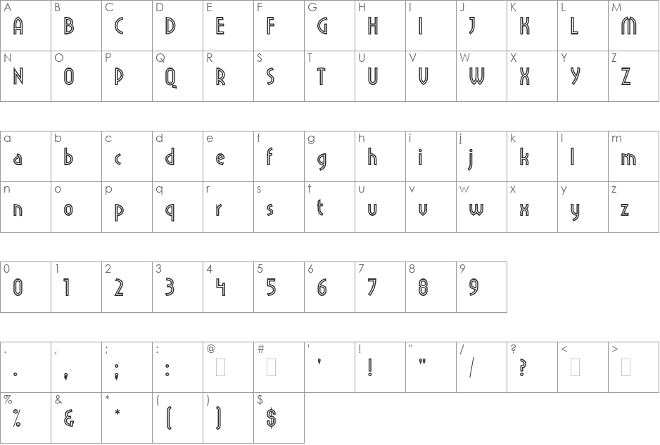Pritchard Line Out font character map preview