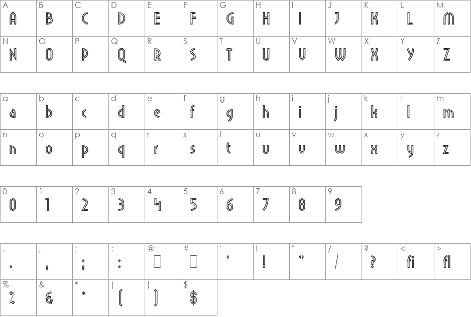 Pritchard Line Out LET font character map preview