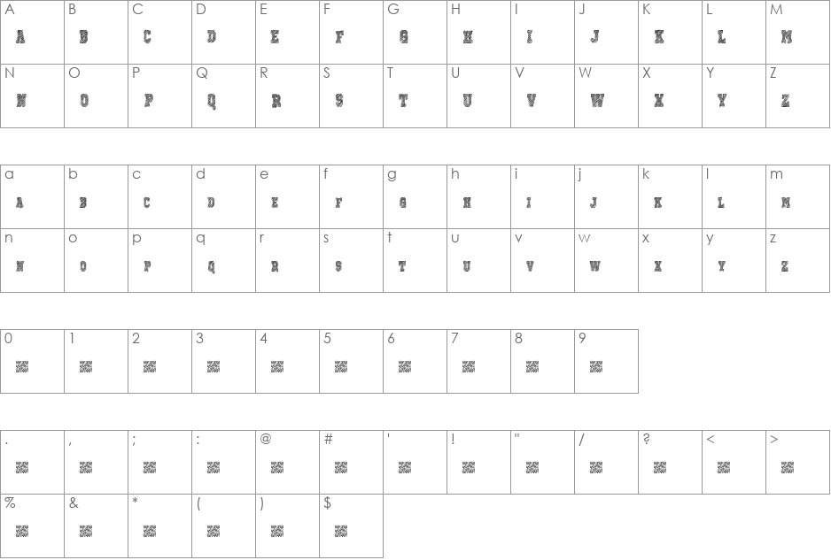 PrizedStudy font character map preview