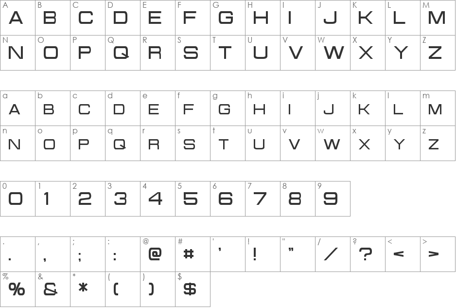 Probert font character map preview