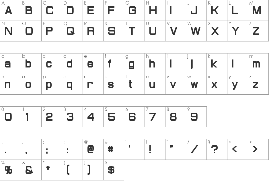 Probert Condensed font character map preview