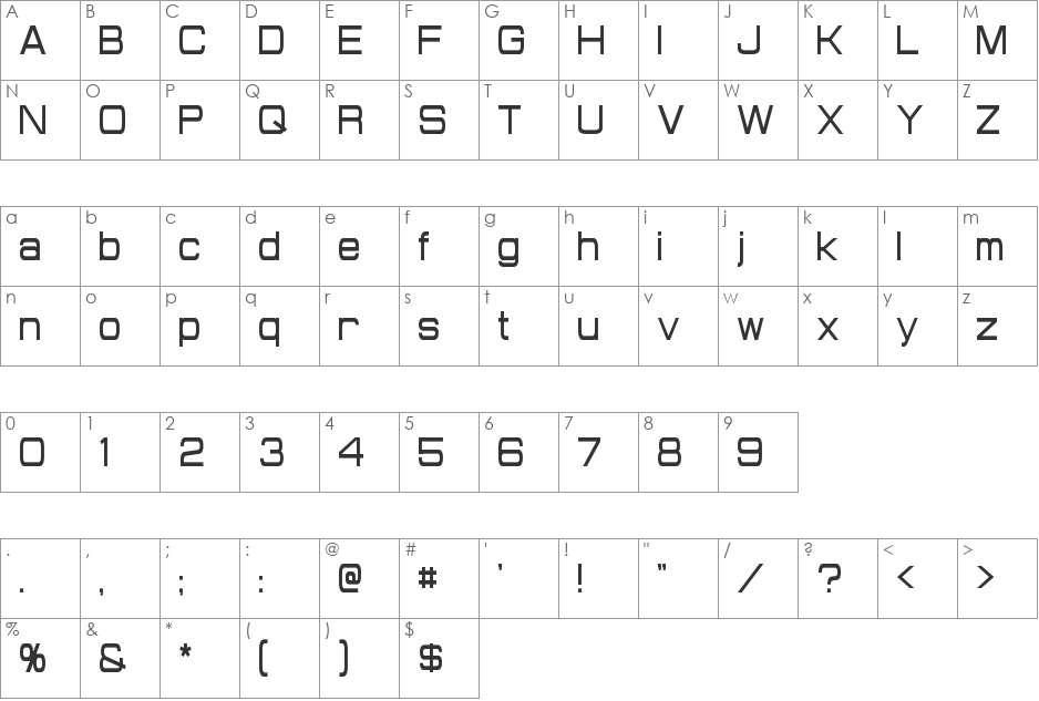 Probert Condensed font character map preview